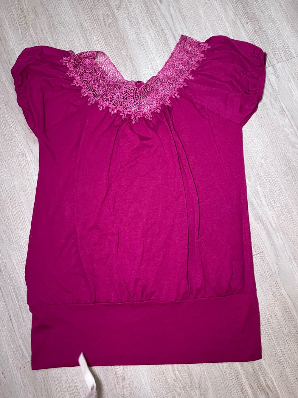 Karemar Lace-Trim Scoop Neck Boho Magenta Tunic Top Large